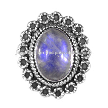 Rainbow Moonstone Gemstone 925 Solid Silver Ring Jewelry